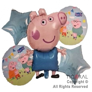 SET DE GLOBOS METALIZADO GEORGE PEPPA PIG 5 UNIDADES X 1